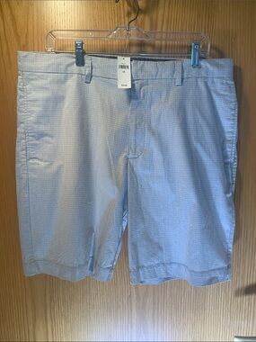 New! Men’s Banana Republic Cotton, Gray Check Flat Front 4-Pocket Shorts-Size 35